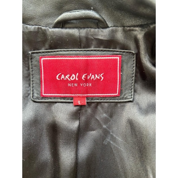 Carol Evans Jacket Womens Size Large Black Mid Length Genuine Leather Trendy - Picture 4 of 6